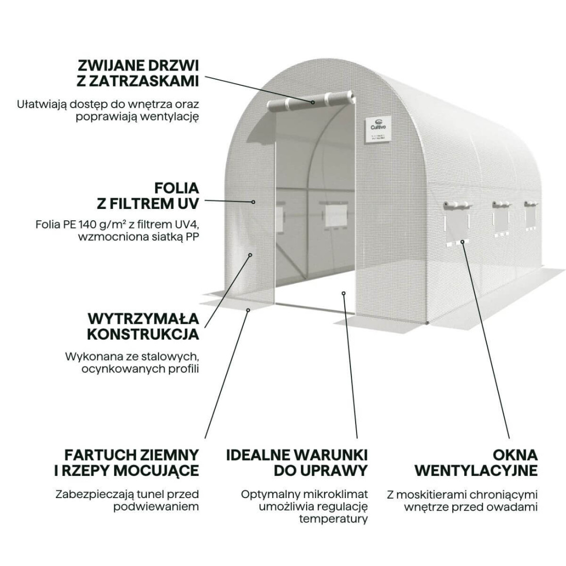 Tunel foliowy 2x3,5x2,7m2 - biały