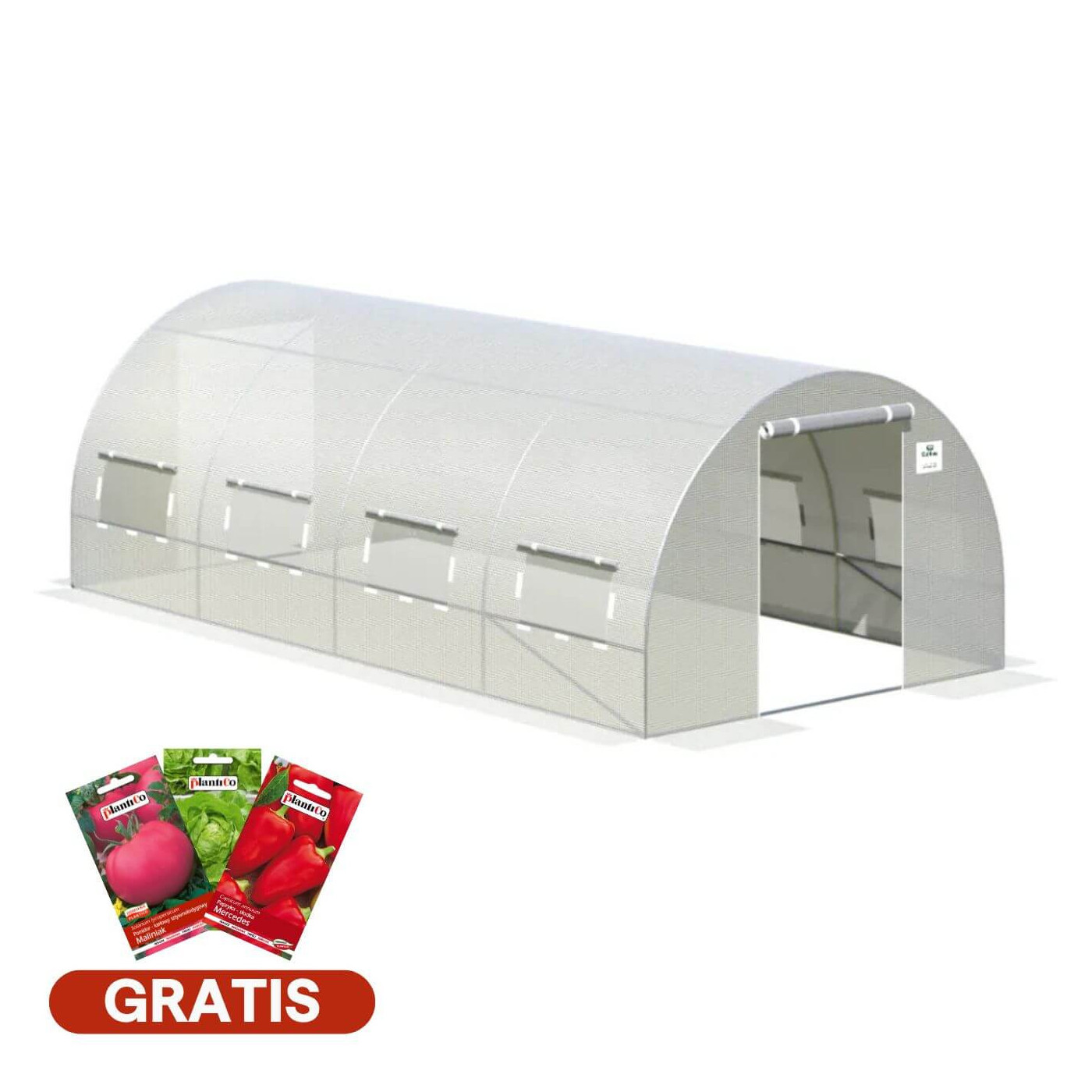 Tunel foliowy ogrodowy 3x6x2 m z podwojnymi drzwiami, bialy