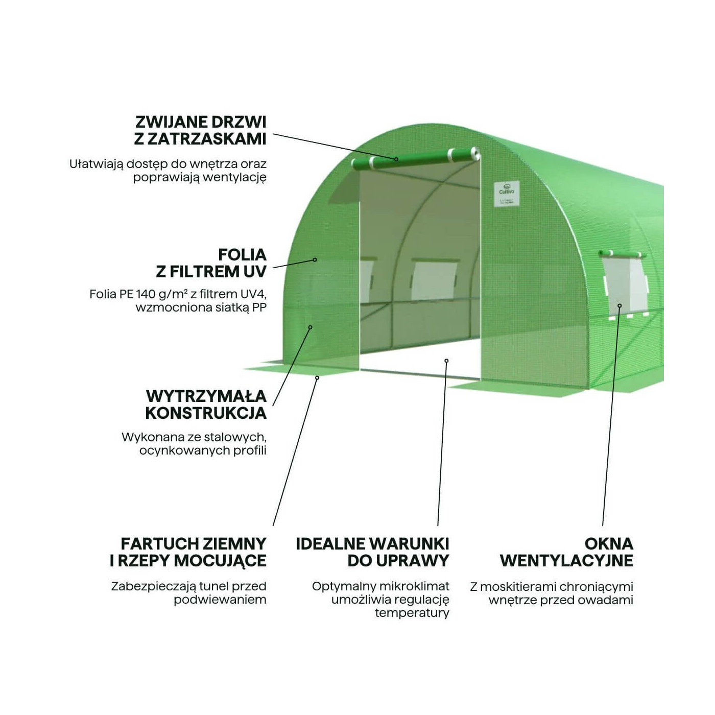 Tunel Ogrodniczy 3x6 m, zielony, z podwójnym wejściem