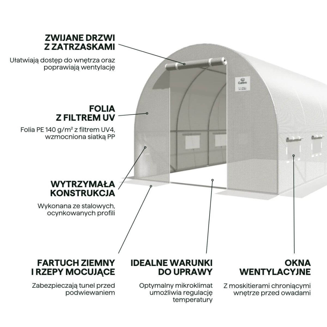 Tunel foliowy 2,5x4x2 (10m2) - Biały Cultivo
