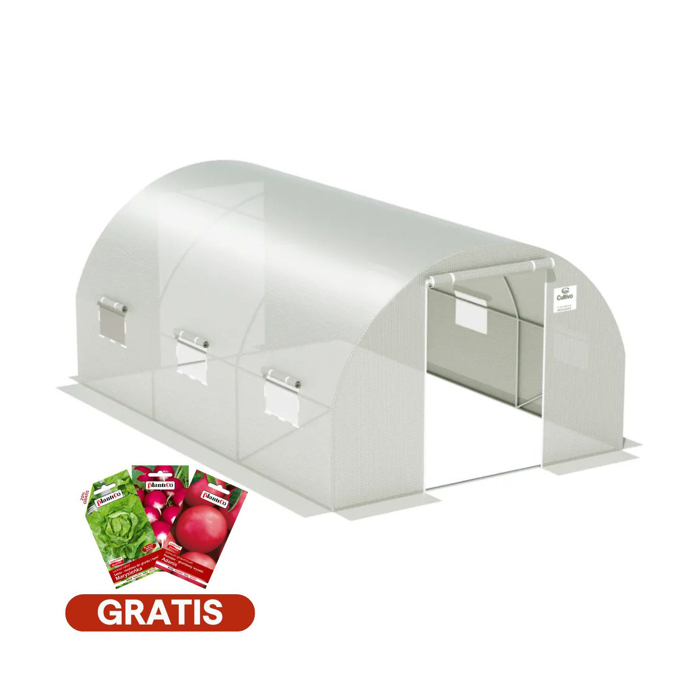 tunel z podwójnymi drzwiami, biały, 3 sekcje, 3x4,5x2 - 13,5m2, nasiona gratis