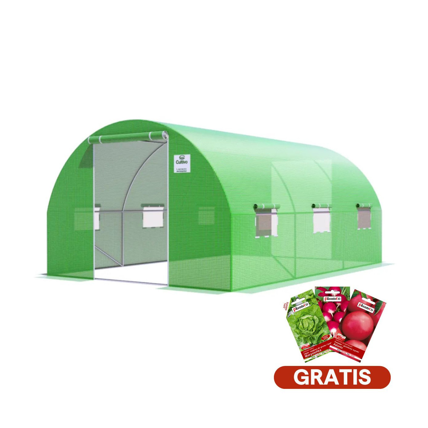 zielony foliak z podwójnymi drzwiami,3x4,5x2 - 13,5m2, nasiona gratis