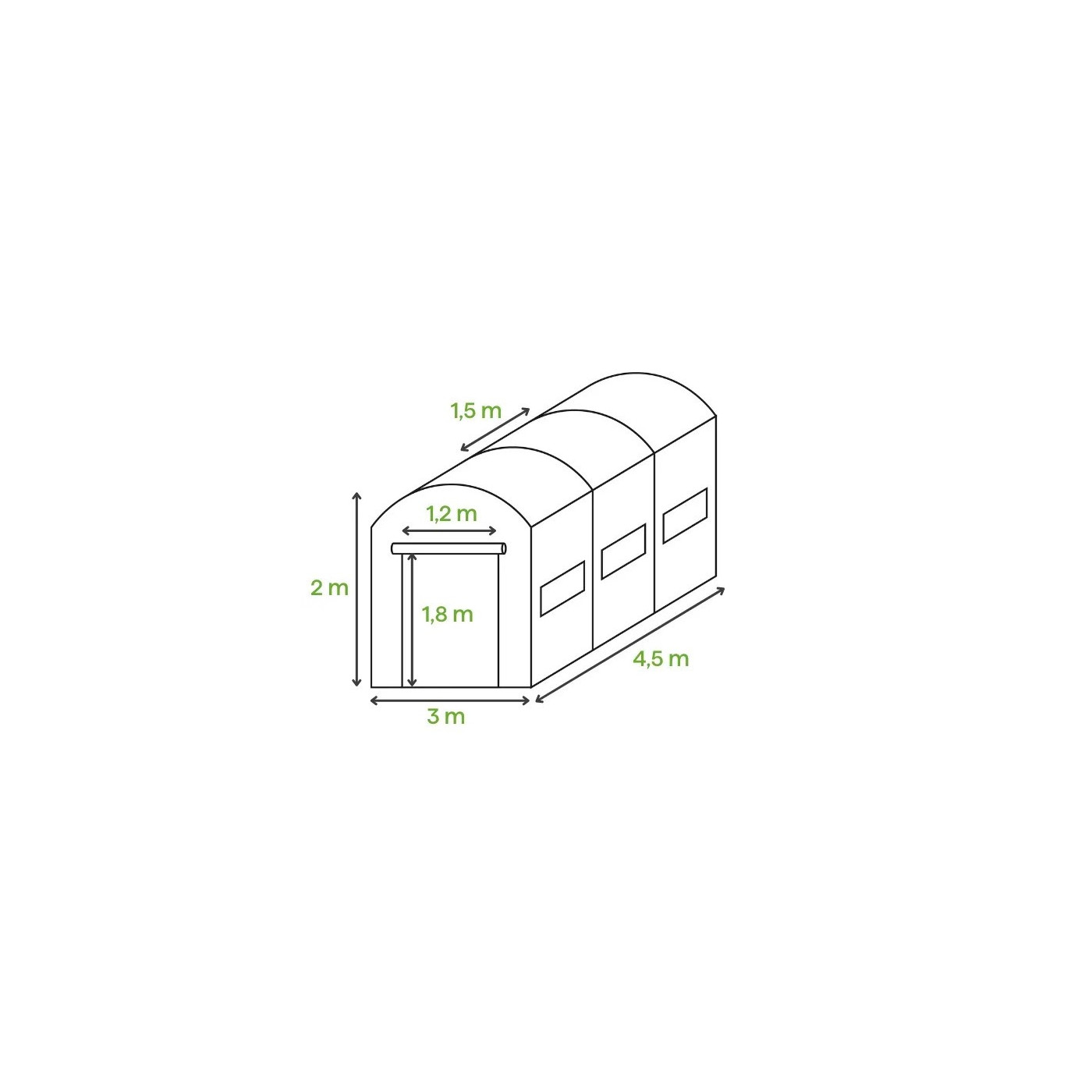 Tunel z podwójnymi drzwiami 3x4,5x2,13 (5,5m2) – Klasyczny Zielony