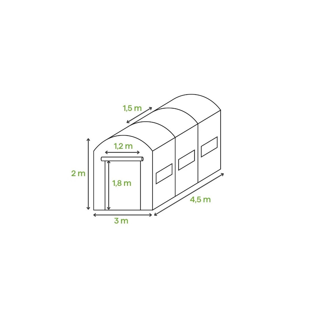 TUNNEL 3x4.5 GREEN 2x DOORS