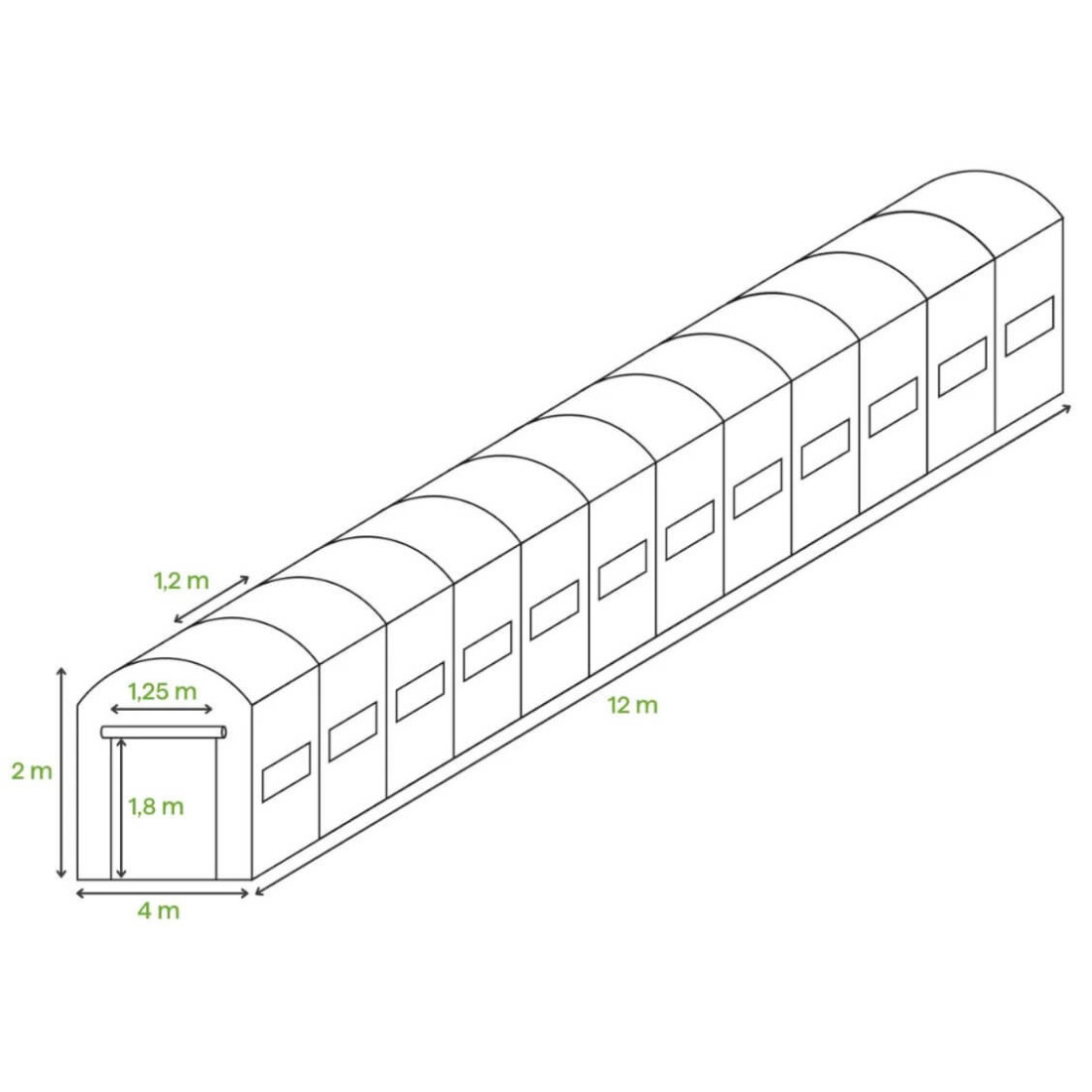 Tunel z podwójnymi drzwiami 4x12x2 (48m2) - Zielony