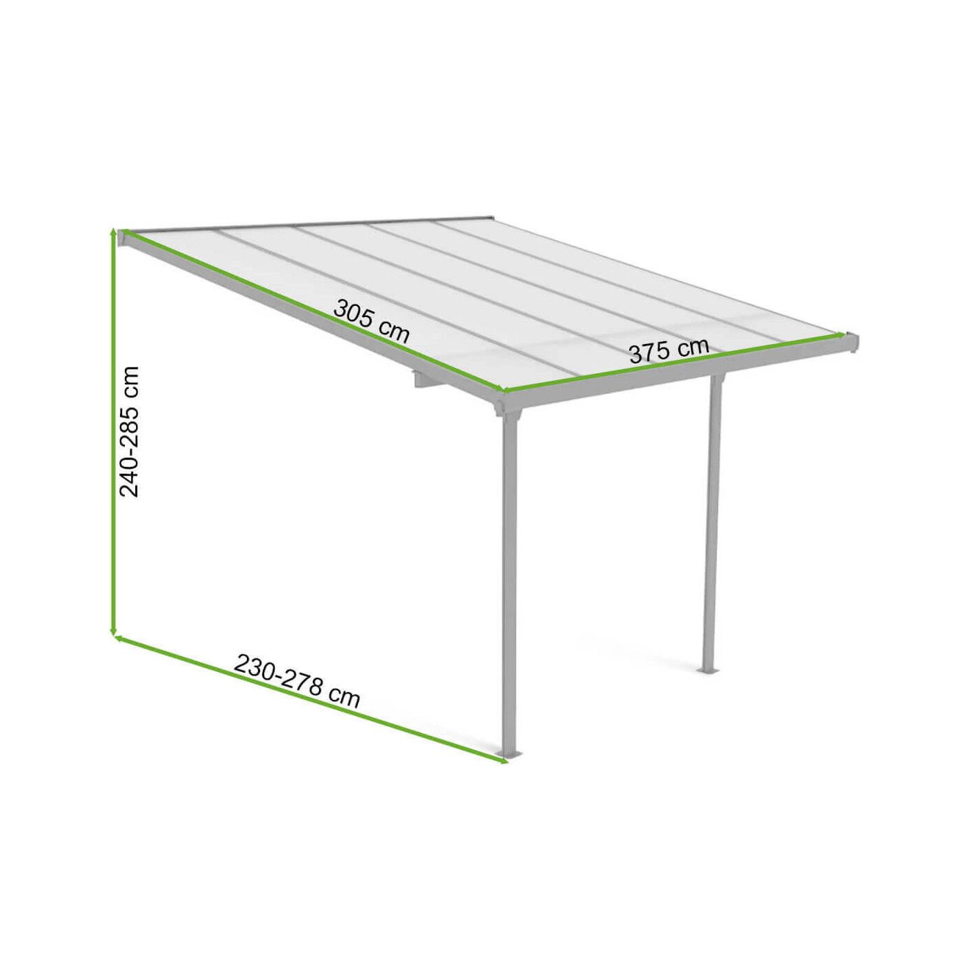 Wymiarowanie wiaty tarasowej Atlanta 3,7x3m Hardmaister