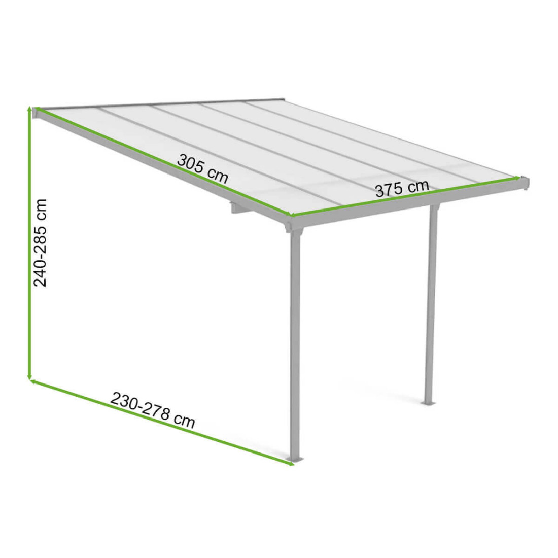 Wymiarowanie wiaty tarasowej Atlanta 3,7x3m Hardmaister