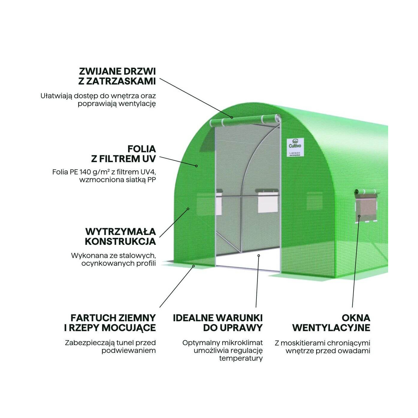 Front tunelu ogrodowego od Cultivo 10m2 w kolorze zielonym