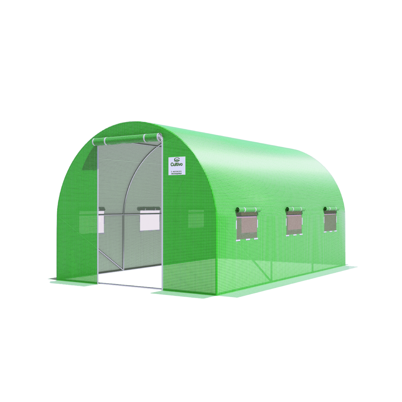 Zbliżenie na budowę zielonej siatki folii tunelu ogrodowego Cultivo