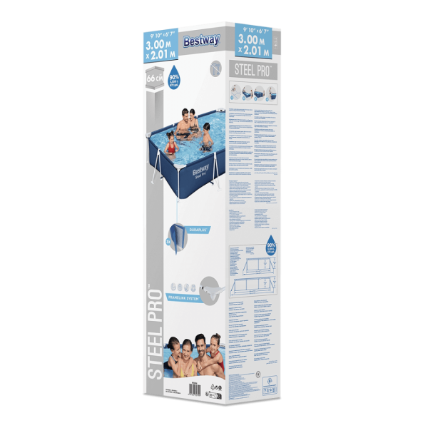 prostokątny basen stelażowy niebieski w białym kartonie