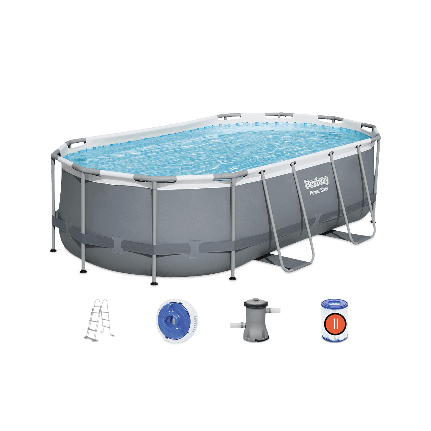 basen stelażowy w zestawie z drabinką z pompą z filtrami i dozownikiem