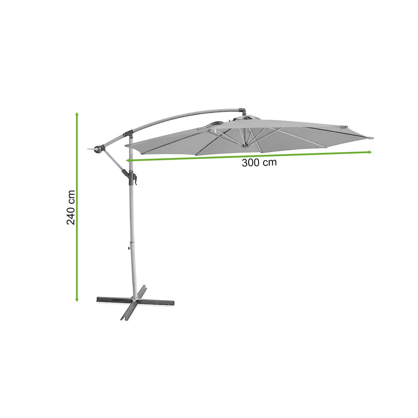 Rycina z wymiarami parasola SANTORINI WOOD w kolorze ciemno-zielonym od firmy Focus Garden