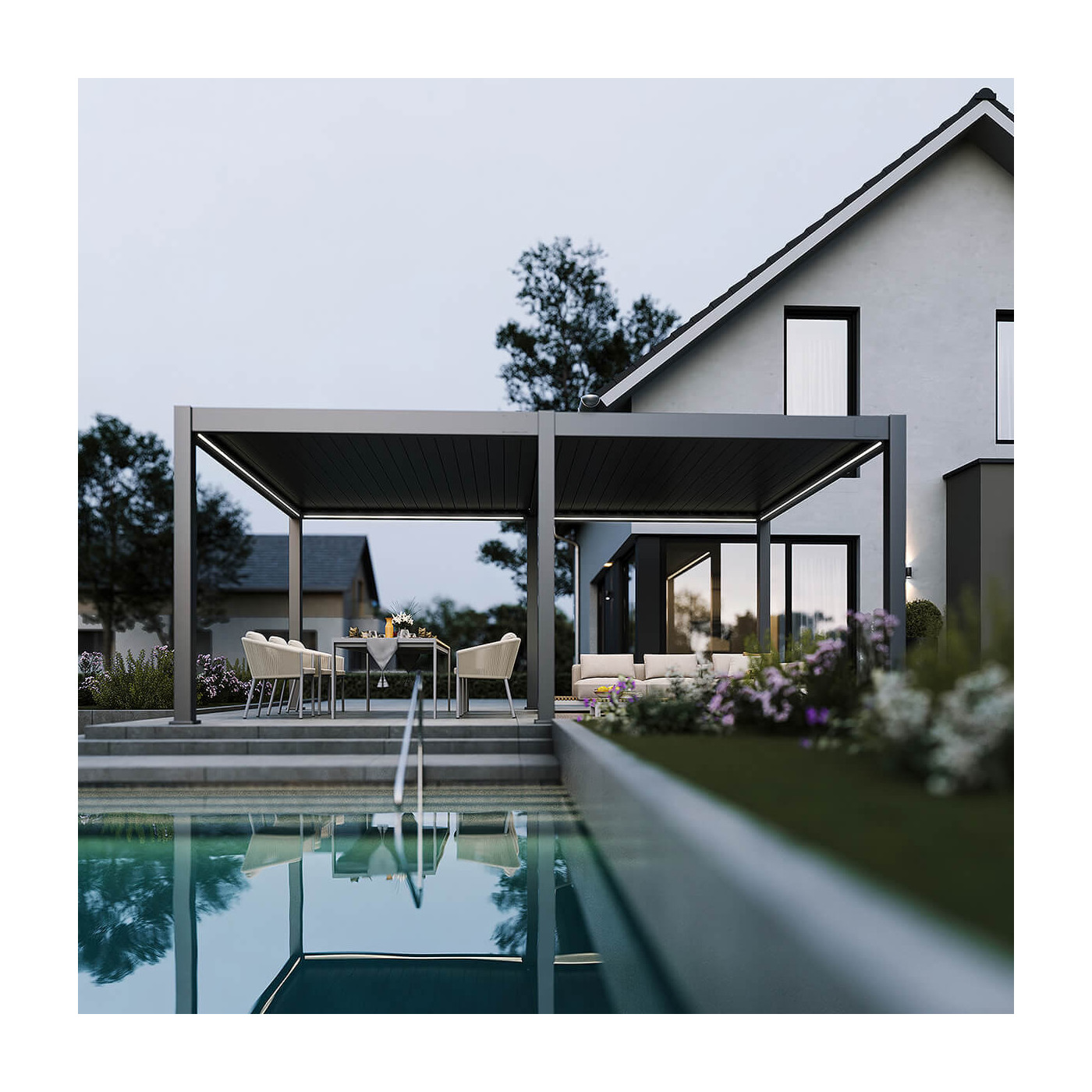 Aranżacja pergoli w ogrodzie przy basenie