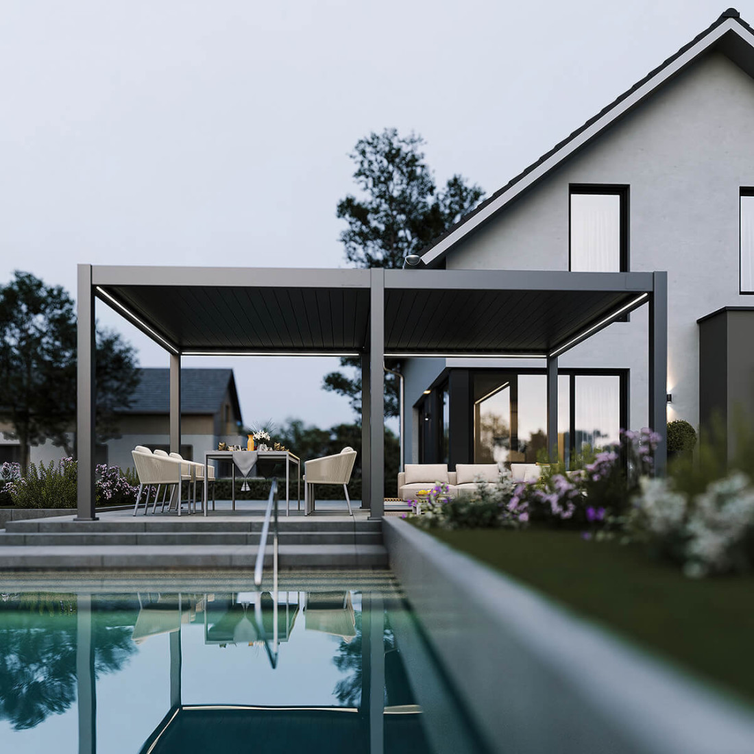 Aranżacja pergoli w ogrodzie przy basenie