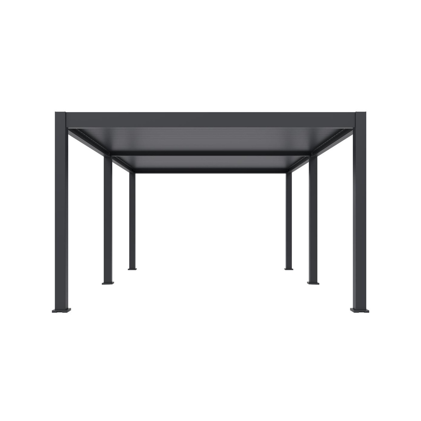 Pergola elektryczna tarasowa DELUE PRO AUTOMATIC 4x6 z oświetleniem LED Antracyt Gutroof widok czołowy