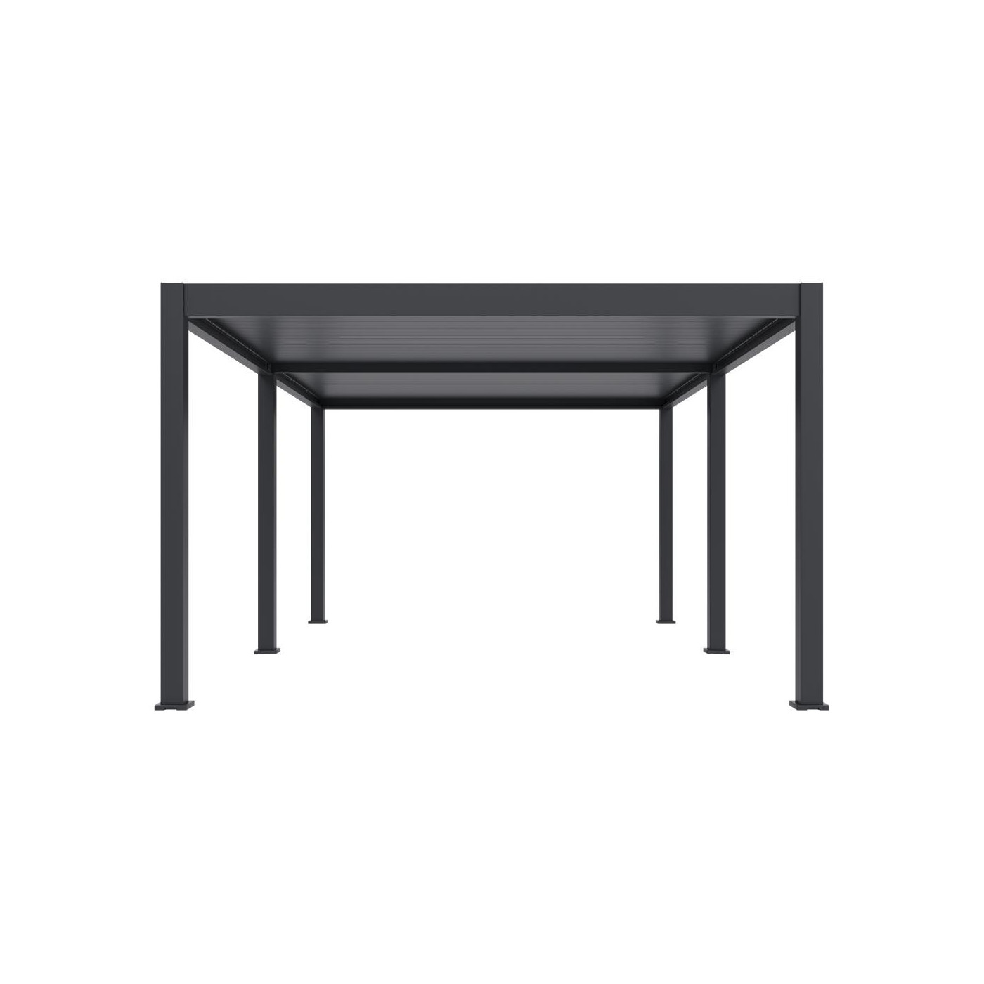 Pergola elektryczna tarasowa DELUE PRO AUTOMATIC 4x6 z oświetleniem LED Antracyt Gutroof widok tylny