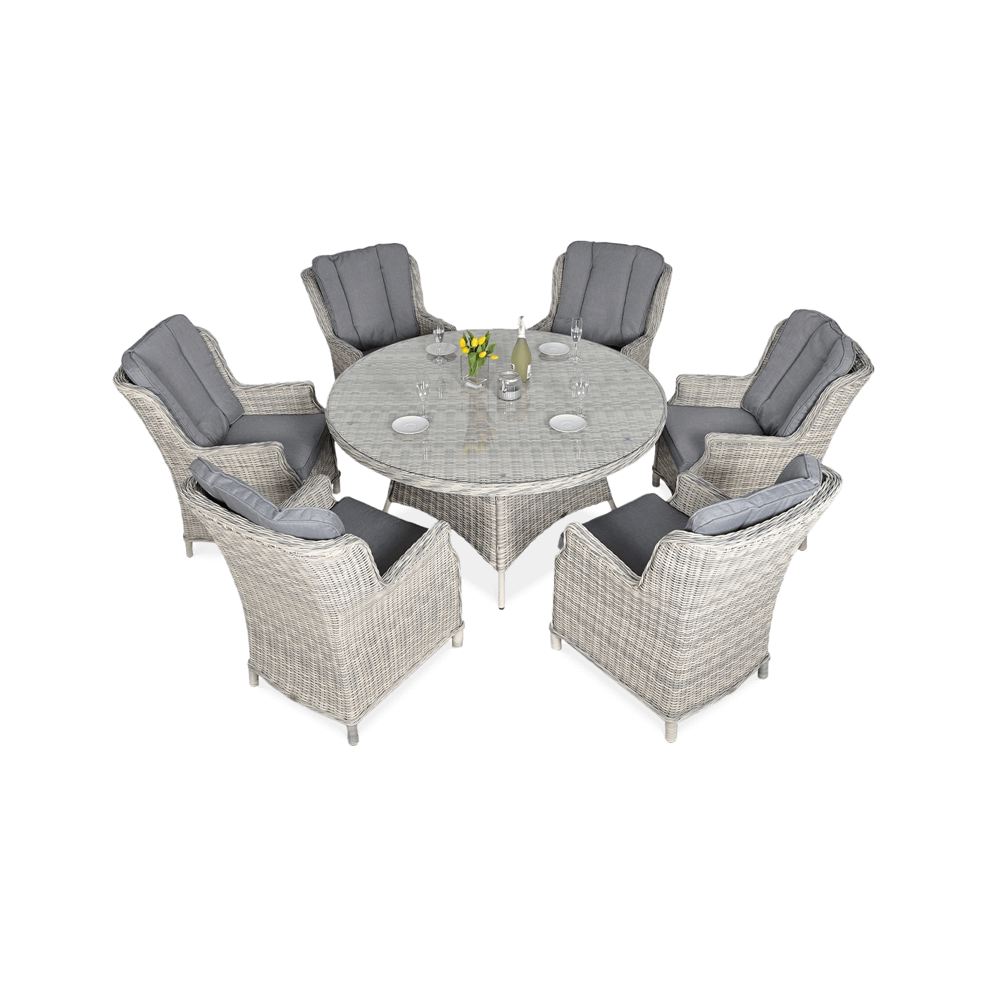 Meble z technorattanu RAVENA w odcieniach bieli i szarości