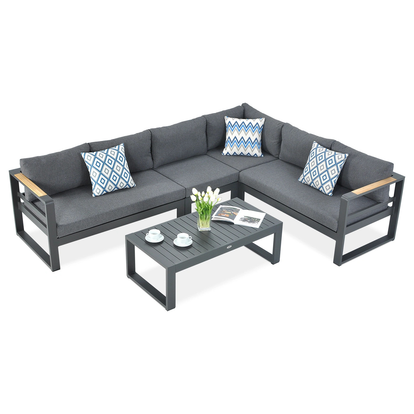 Nowoczesny narożnik wypoczynkowy do ogrrodu z stolikiem PANAMA w kolorze antracytowym