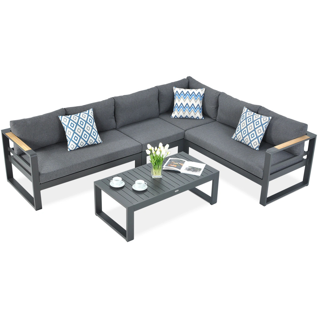 Nowoczesny narożnik wypoczynkowy do ogrrodu z stolikiem PANAMA w kolorze antracytowym