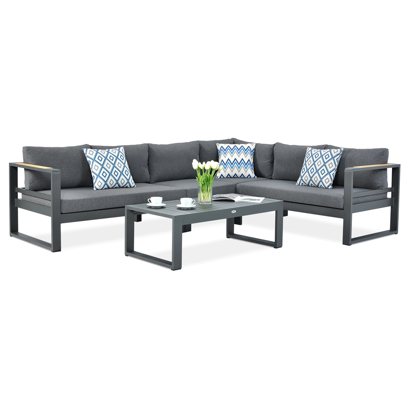 Narożnik ogrodowy PANAMA z aluminium w kolorze antracytowym z stolikiem kawowym