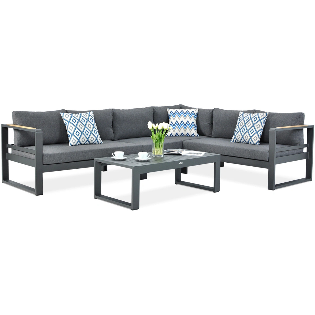 Narożnik ogrodowy PANAMA z aluminium w kolorze antracytowym z stolikiem kawowym