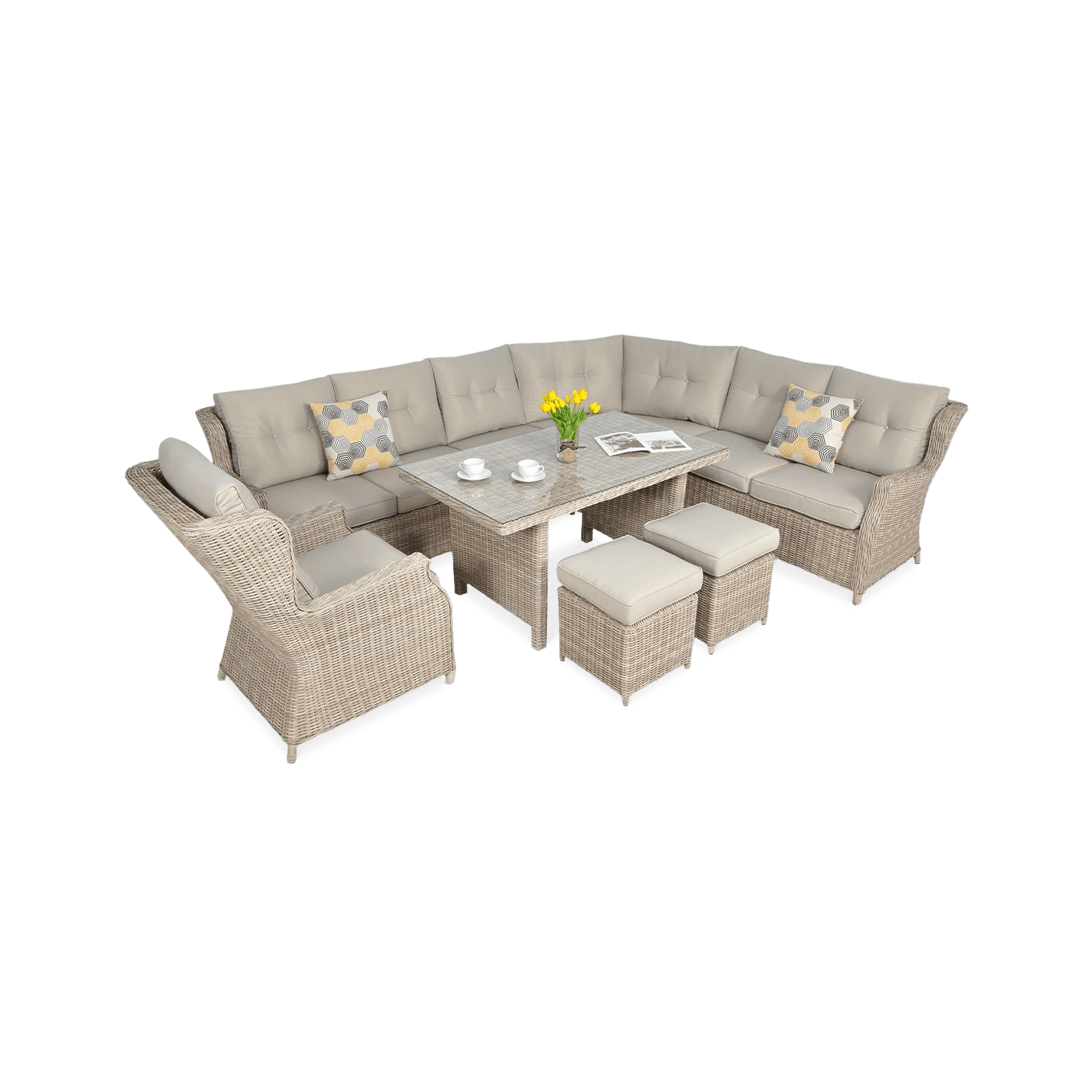 Zestaw narożny jadalniany z technorattanu TRIVENTO DINING jasno beżowy