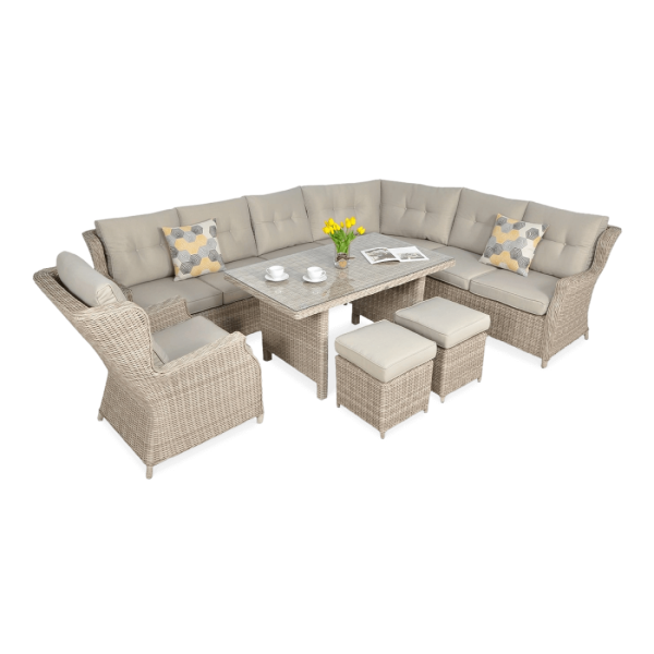 Zestaw narożny jadalniany z technorattanu TRIVENTO DINING jasno beżowy