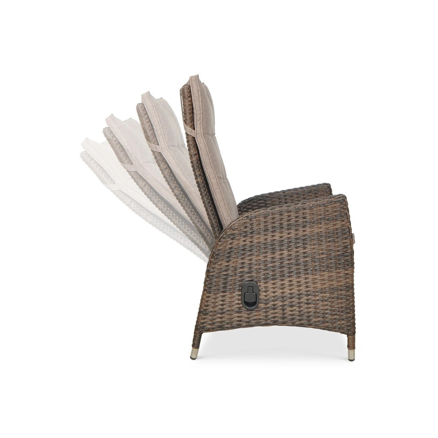 Możliwe stopnie regulacji wysokiego oparcia w fotelu ogrodowym z zestawu MALTA DUO 