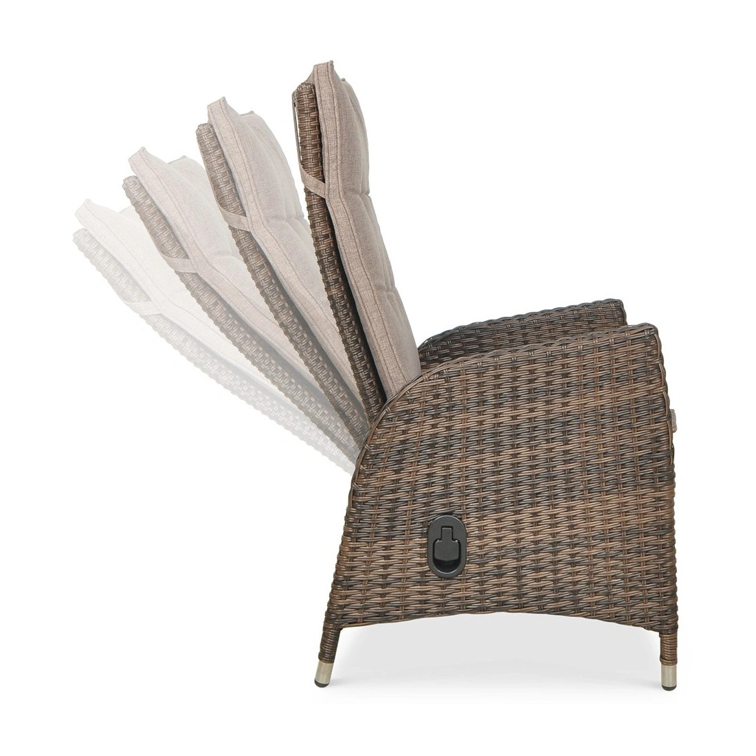 Możliwe stopnie regulacji wysokiego oparcia w fotelu ogrodowym z zestawu MALTA DUO 