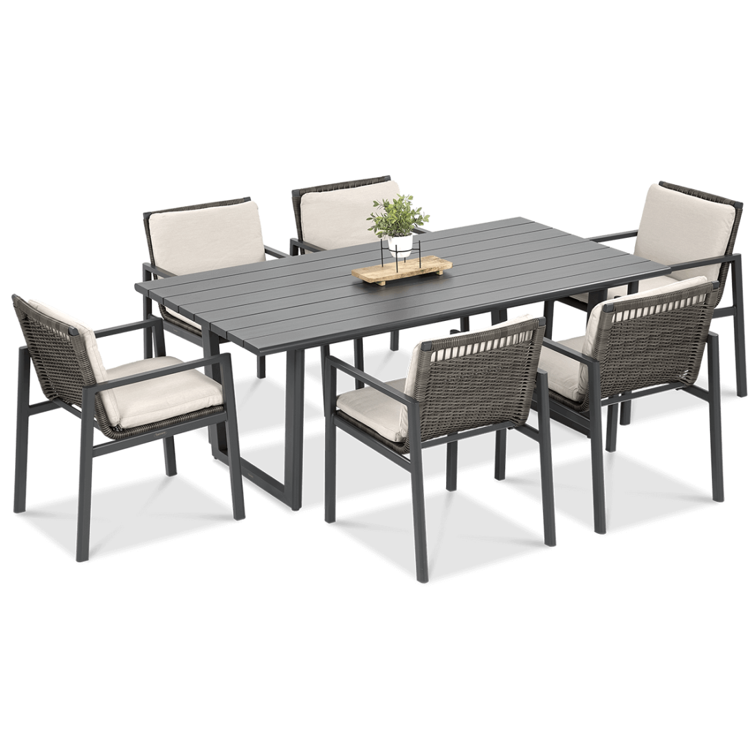 Zestaw luksusowych mebli jadalnianych dla sześciu osób LOTUS Dining w kolorze ciemno szarym 