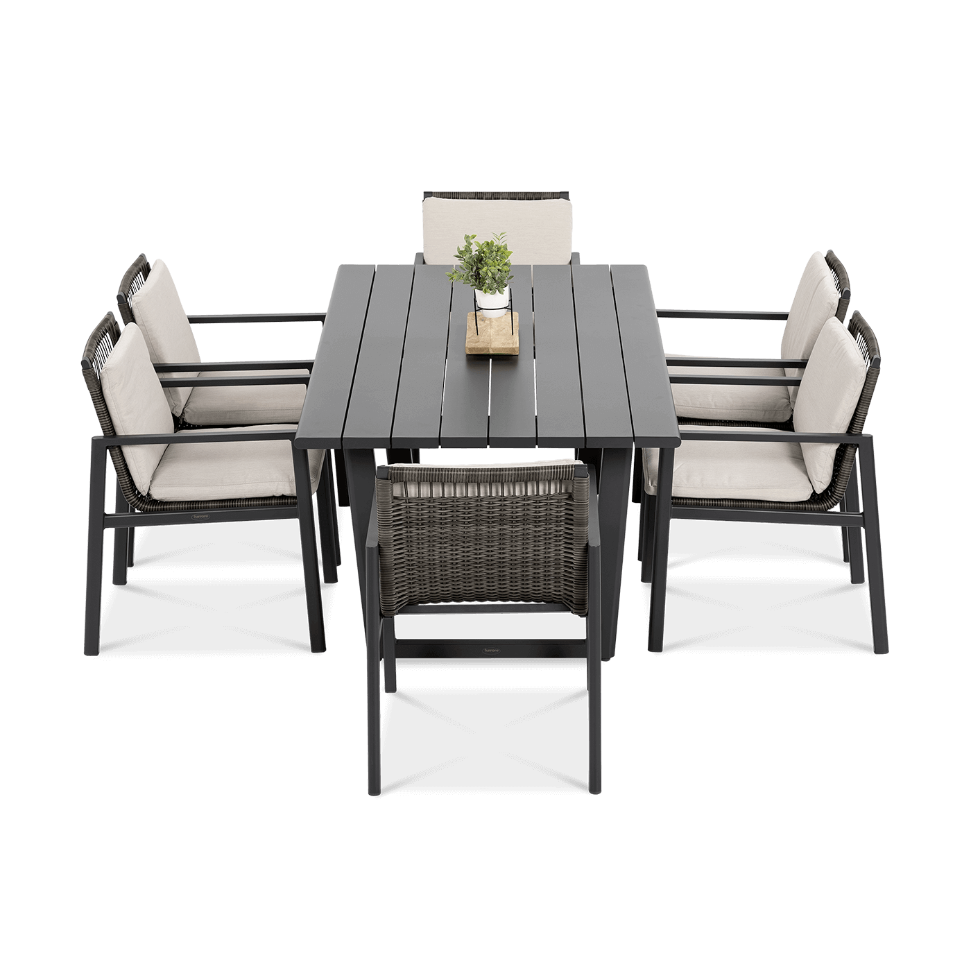 Widok z góry na elegancki i stylowy zestaw LOTUS z stołem obiadowym 