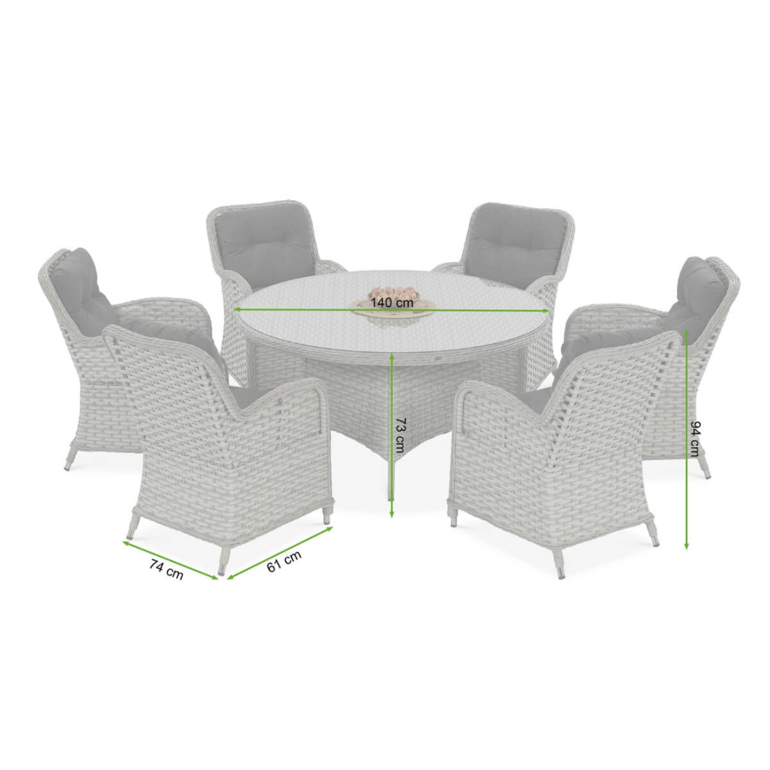 Wymiary mebli technorattanowych Barcelona Melange White 