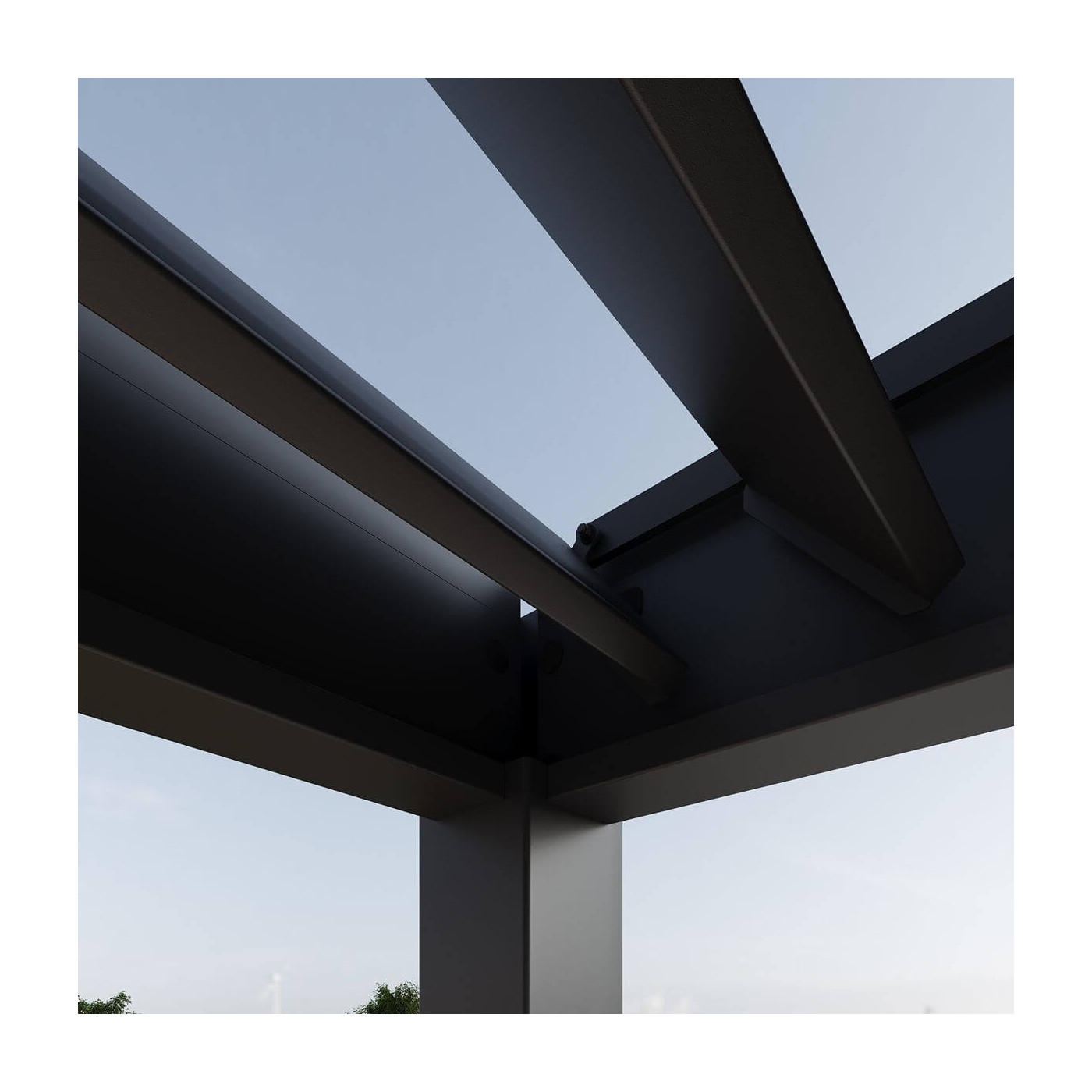 Zbliżenie na lamele dachowe przyściennej pergoli ELEGANCE WALL 3x4 Anthracite - Gutroof