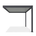 Widok z boku na pergolę przyścienną ELEGANCE WALL w rozmiarze 3x4 Anthracite/Light Grey