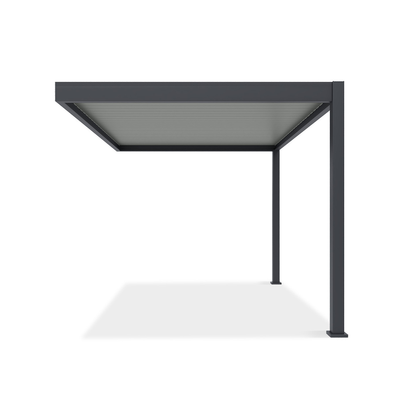 Widok z boku na pergolę przyścienną ELEGANCE WALL w rozmiarze 3x4 Anthracite/Light Grey