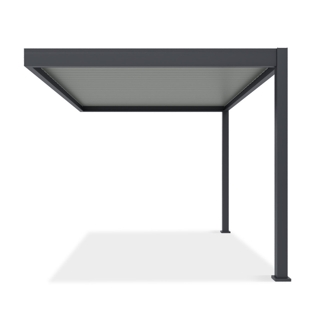 Widok z boku na pergolę przyścienną ELEGANCE WALL w rozmiarze 3x4 Anthracite/Light Grey