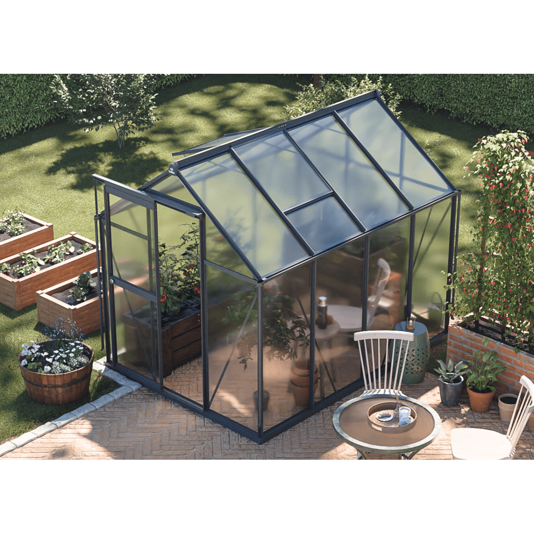 rysunek z wymiarami szklarni "slide in" 183x245