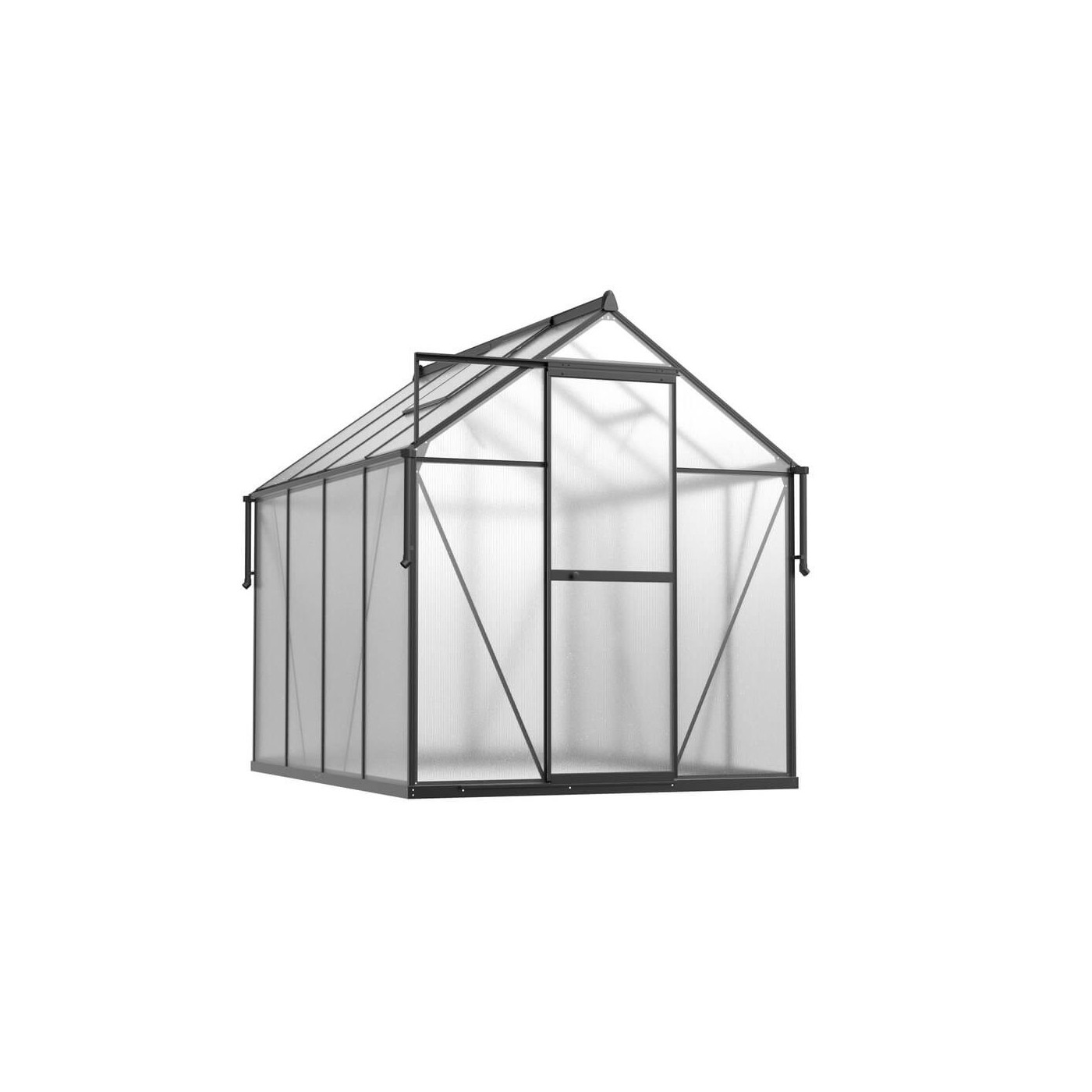 czarna szklarnia poliwęglanowa "slide in" z rozsuwanymi drzwiami