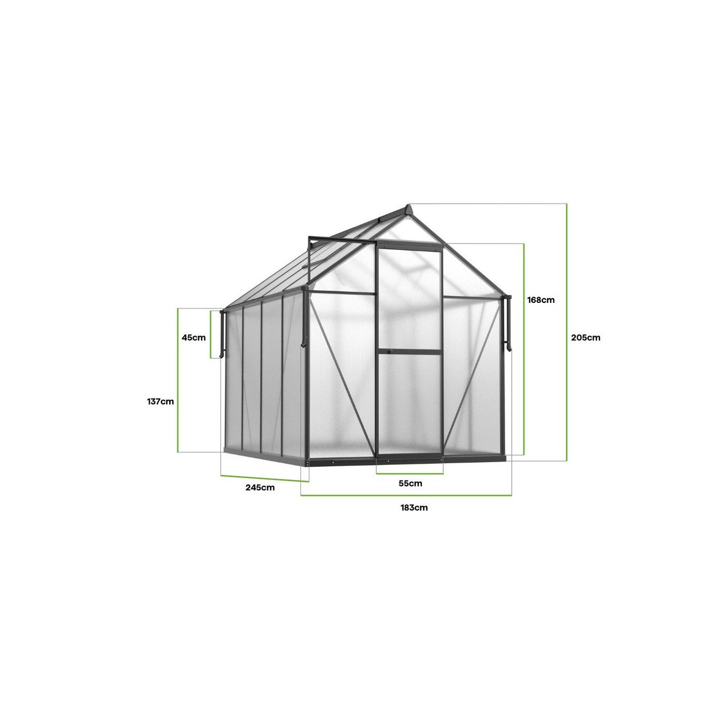 POLYCARBONATE GREENHOUSE 183x245 BLACK NEW