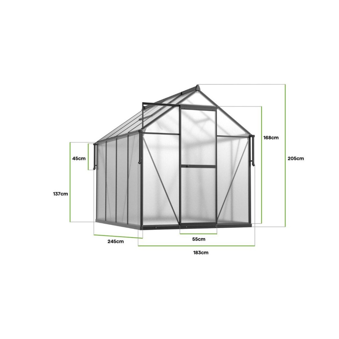 POLYCARBONATE GREENHOUSE 183x245 BLACK NEW