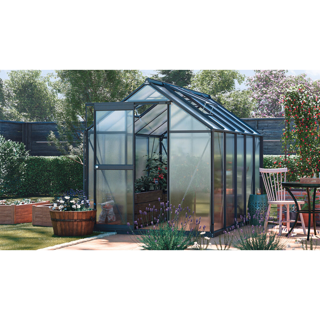 Czarna poliwęglanowa szklarnia na warzywa "slide in"