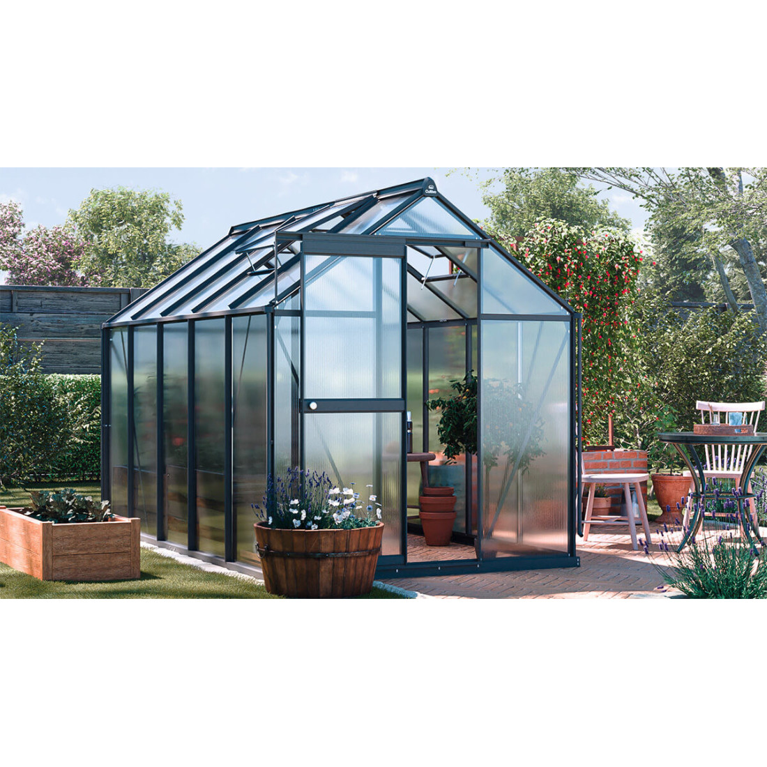 rysunek z wymiarami szklarni "slide in" 