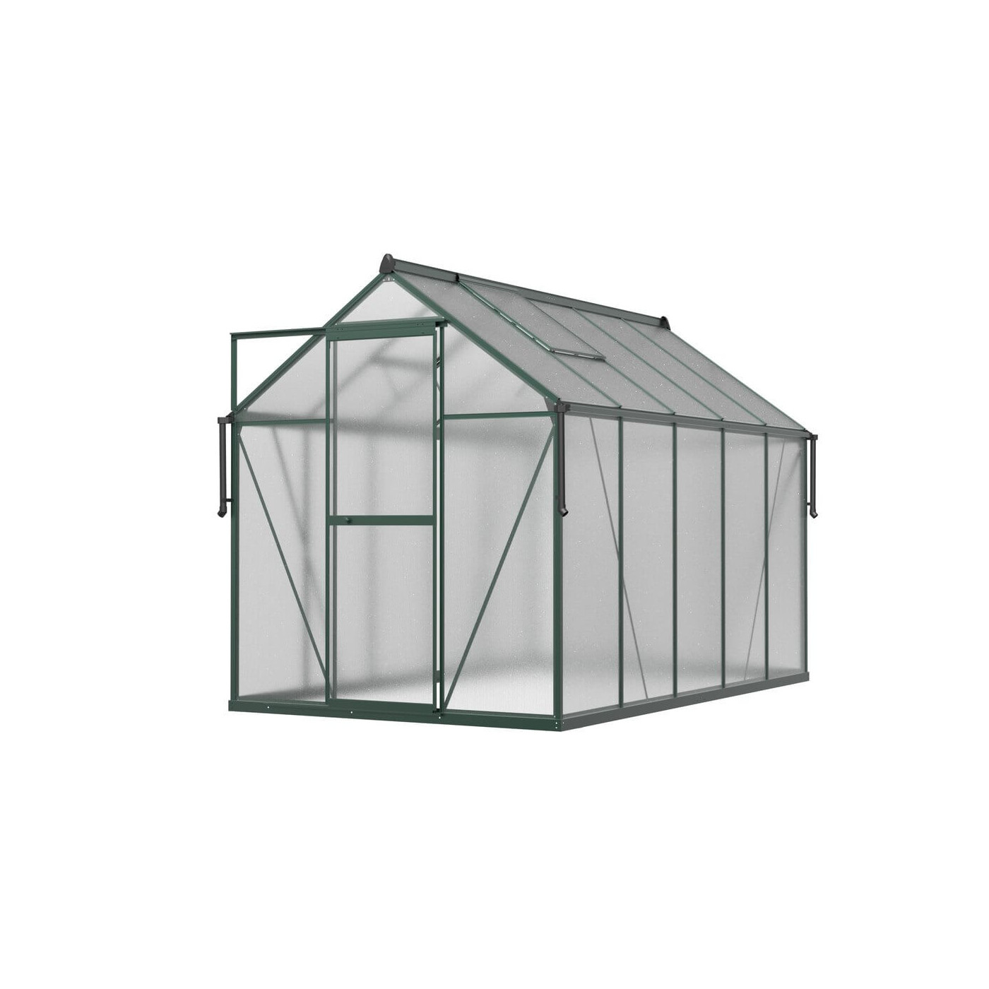 aranżacja w słoneczny dzień ciemno-zielonej szklarni na warzywa