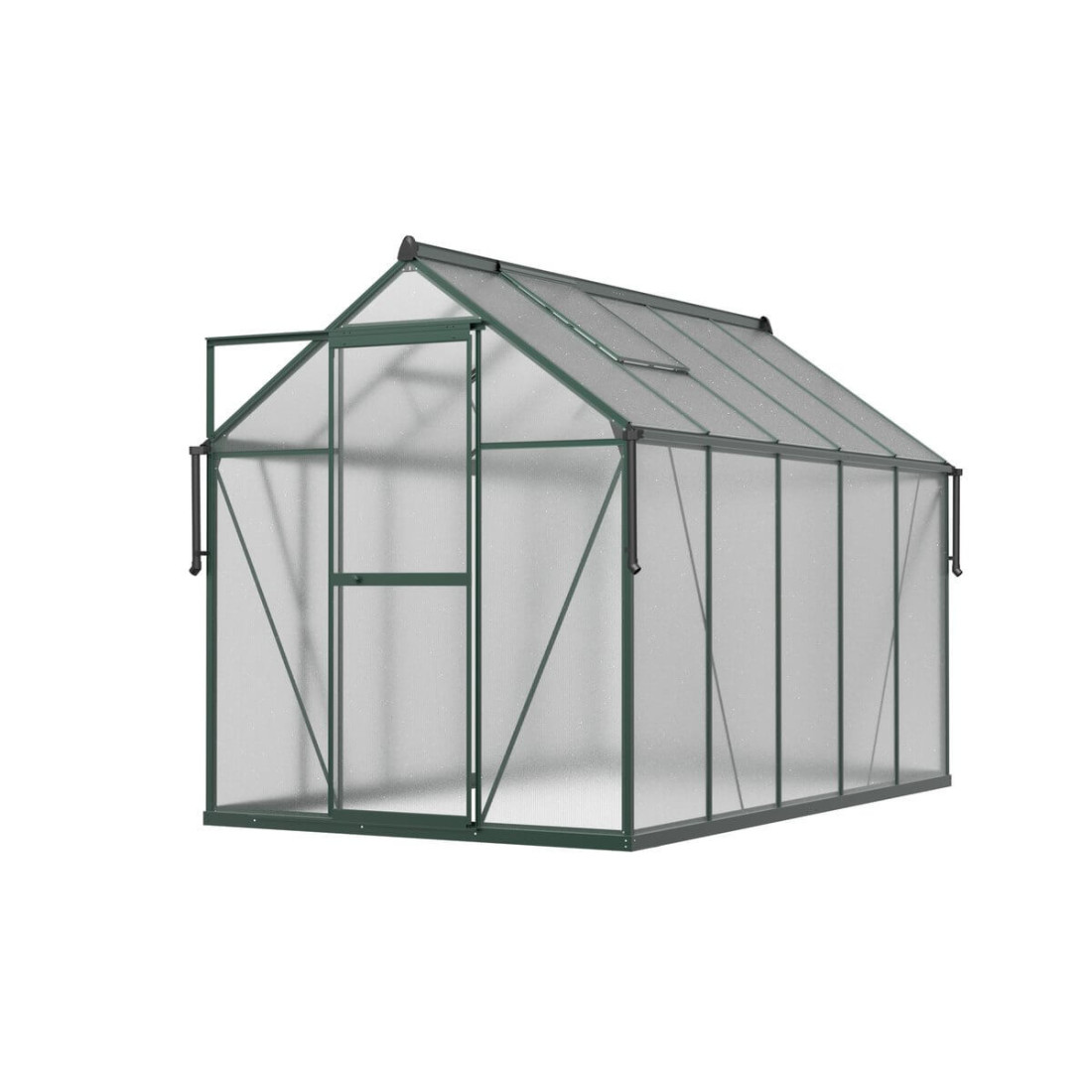 aranżacja w słoneczny dzień ciemno-zielonej szklarni na warzywa