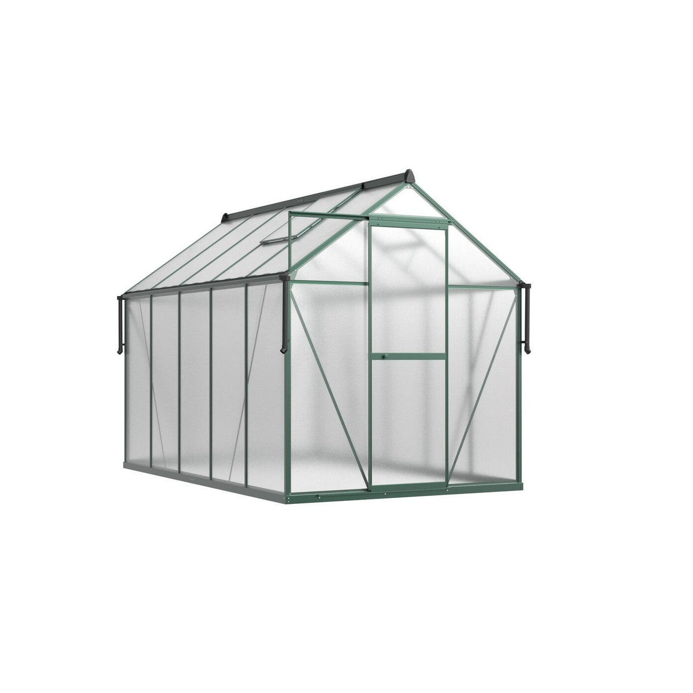 bok ciemno zielonej szklarni z poliwęglanu 