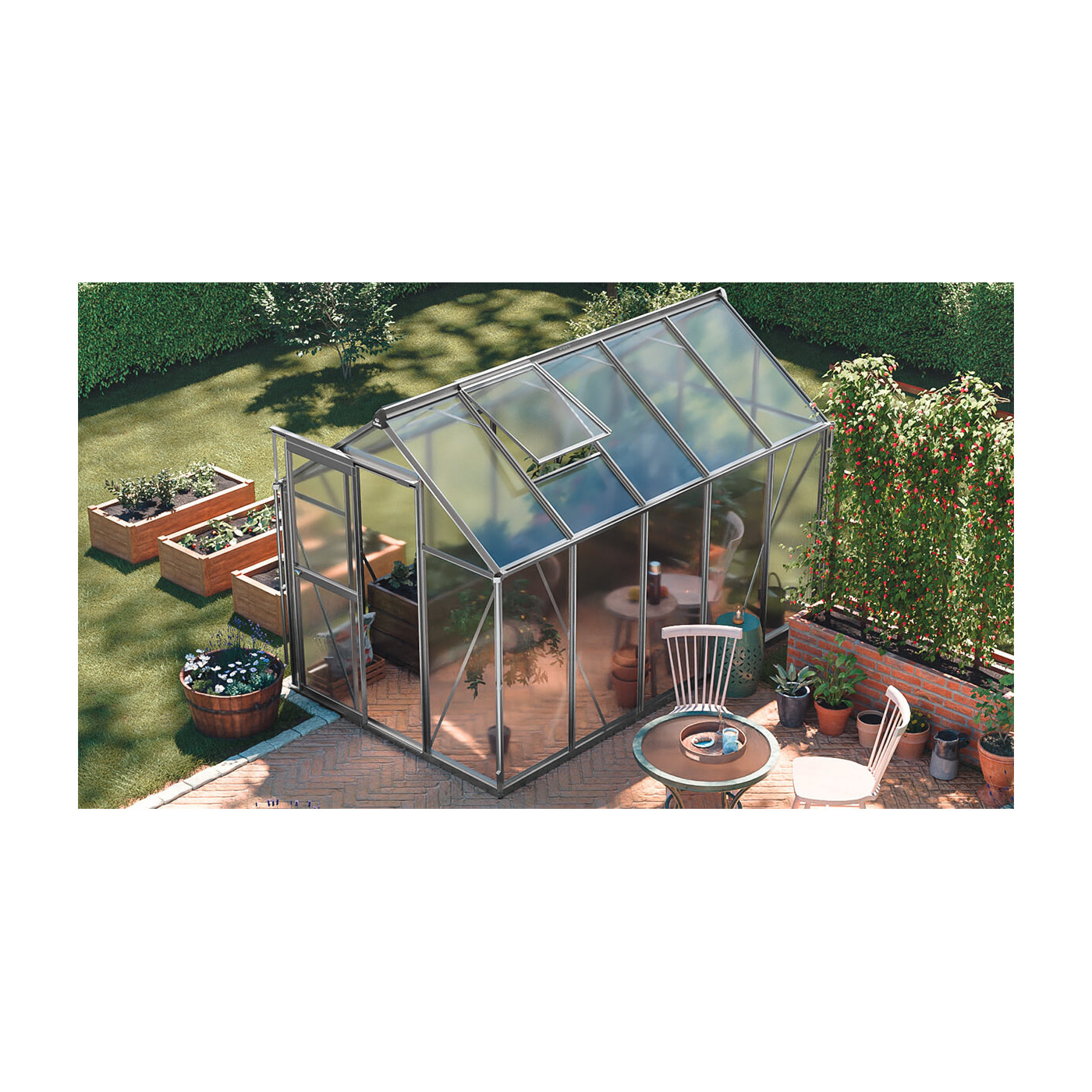 aranżacja z srebrną szklarnią na rozsady"slide in" 