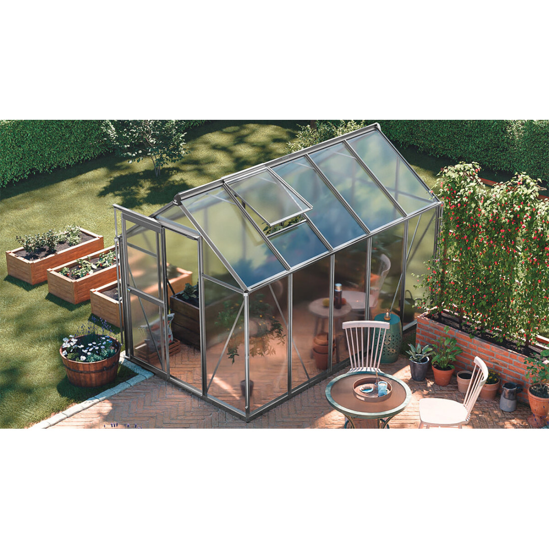 aranżacja z srebrną szklarnią na rozsady"slide in" 