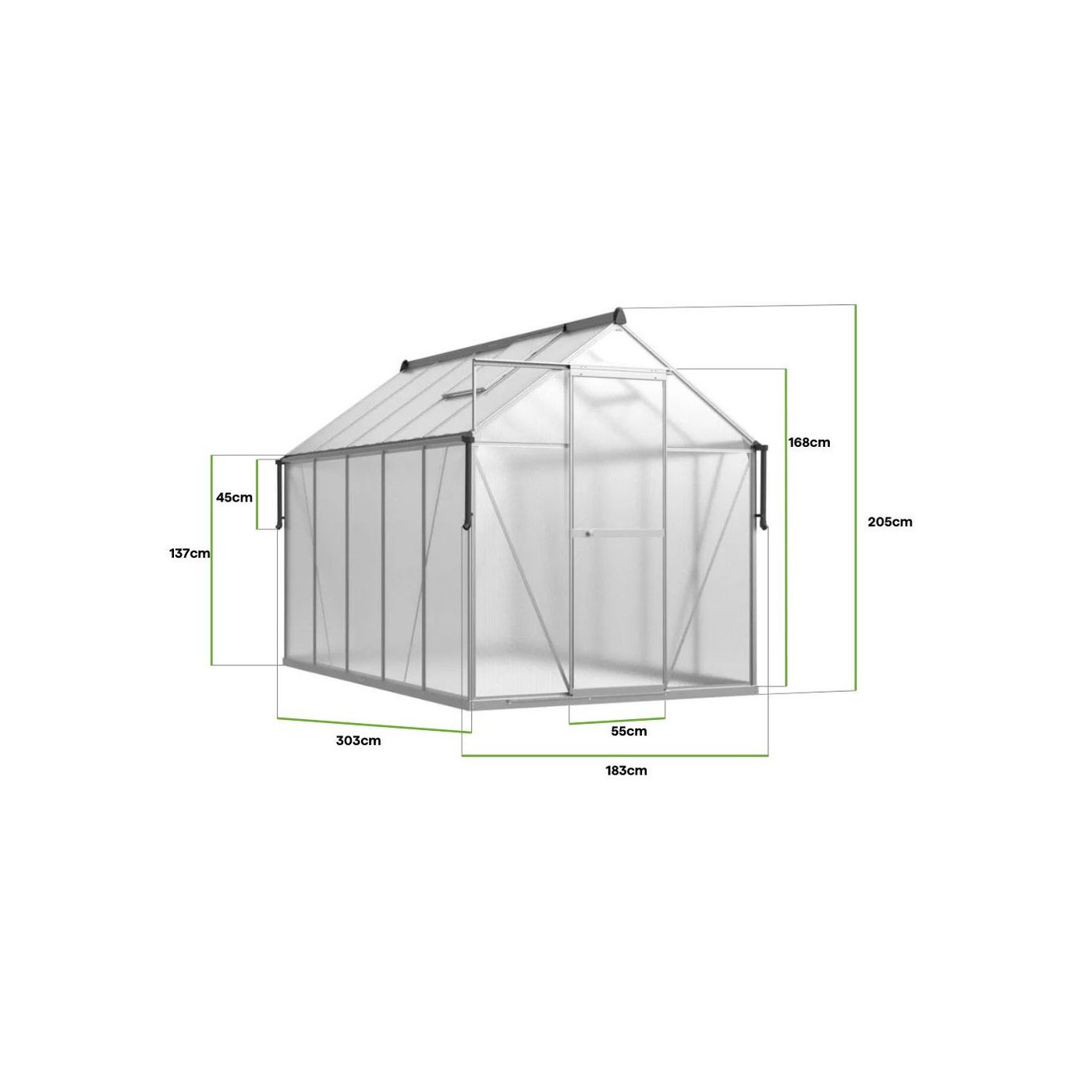 POLYCARBONATE GREENHOUSE 183x303 SILVER NEW