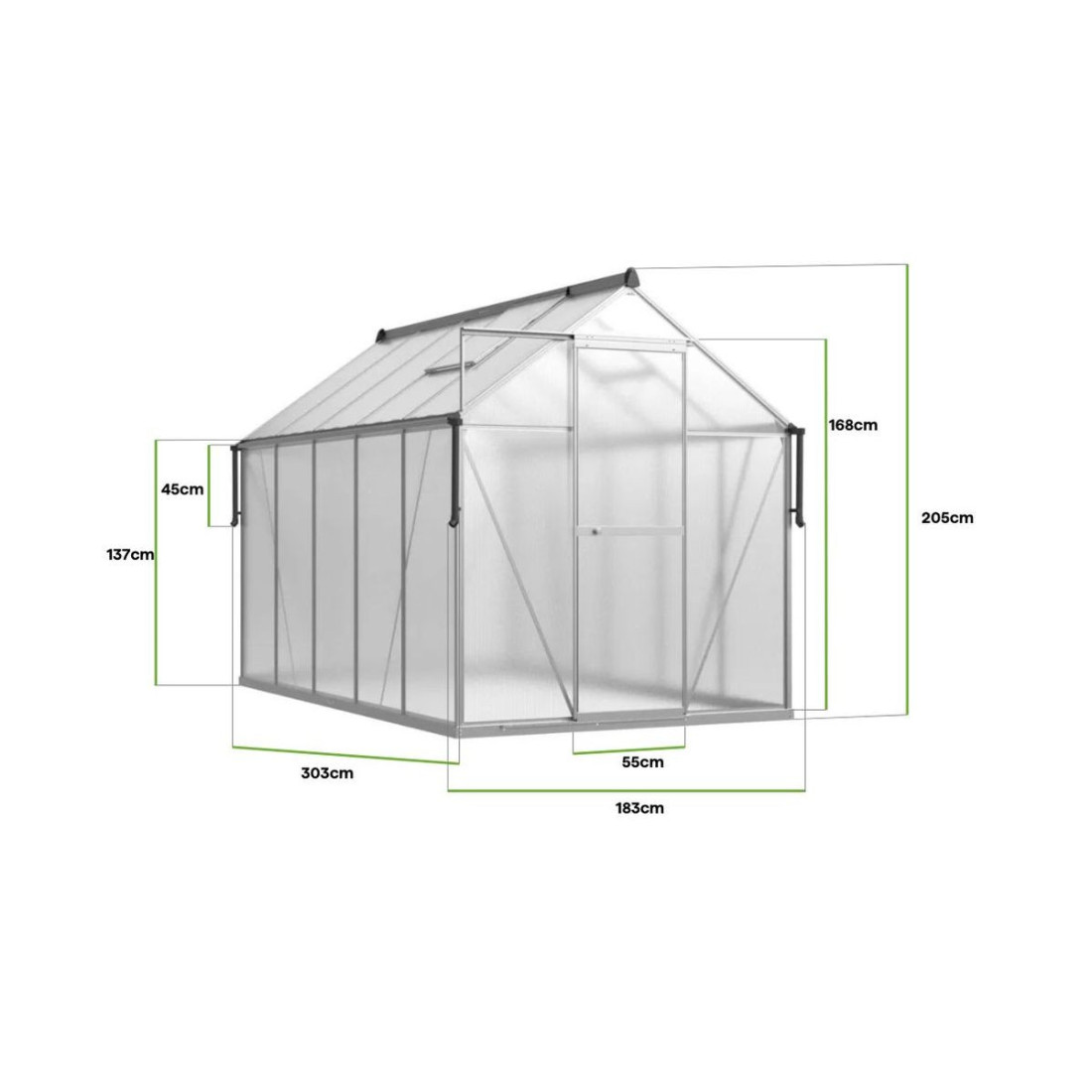 POLYCARBONATE GREENHOUSE 183x303 SILVER NEW