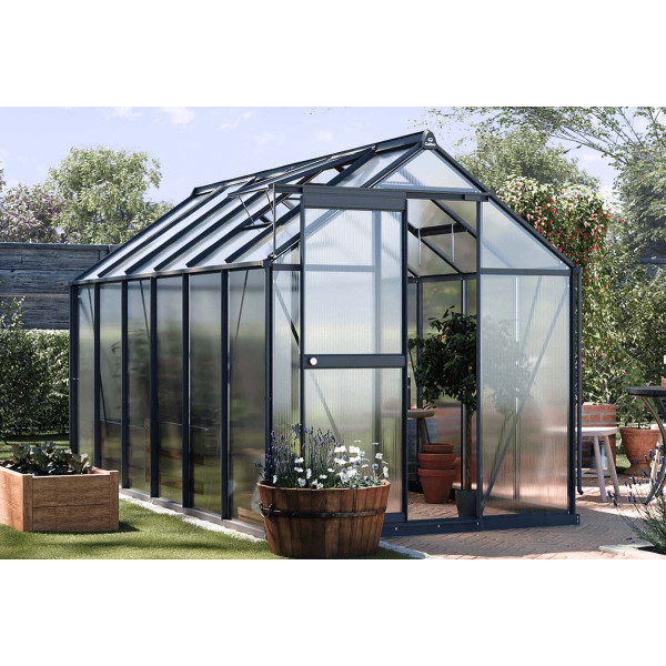 Aranżacja czarnej szklarni z poliwęglanu "slide in" w rozmiarze 183x361